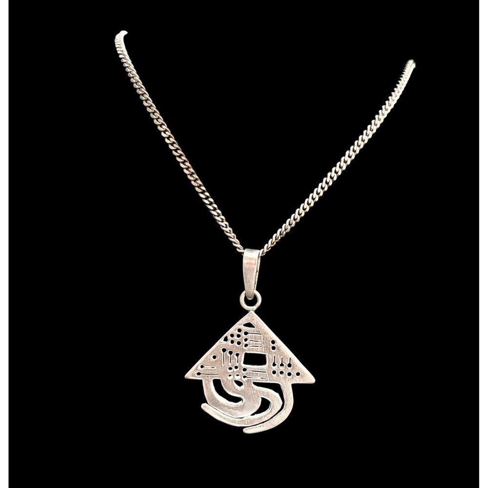 Vintage 925 Sterling Silver Modernist Abstract Triangle Pendant Necklace 1970s